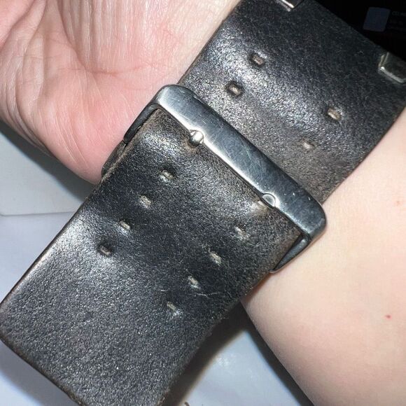 Vintage Mod Biker Leather Studded Rectangular Watch (needs battery) - Picture 3 of 8